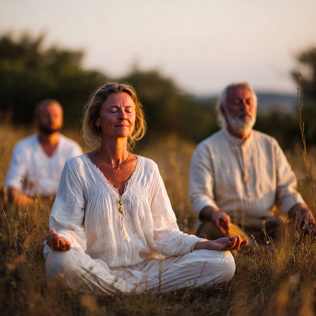 Ukrainian professionals doing simple desk yoga stretches in modern office environment